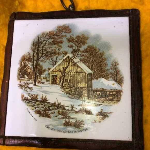 Currier And Ives Wall Plaque Trivet The Old Homestead In Winter - Picture 1 of 1